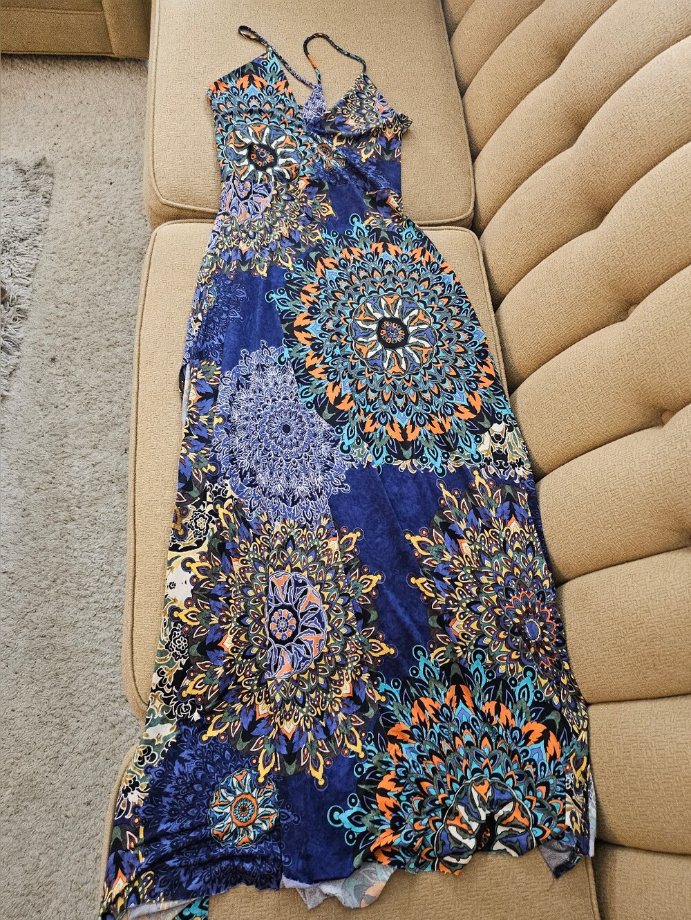 Fashion Nova Navy Blue Multi-Color Mandala Print Maxi Dress - Picture 3 of 4